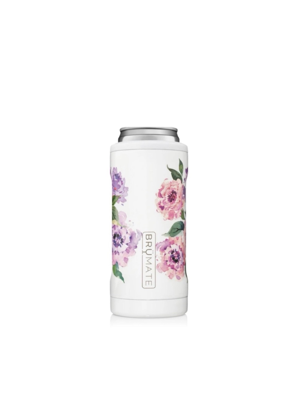 Brumate Hopsulator Peony Floral Pink Purple Slim 12 oz Can Cooler